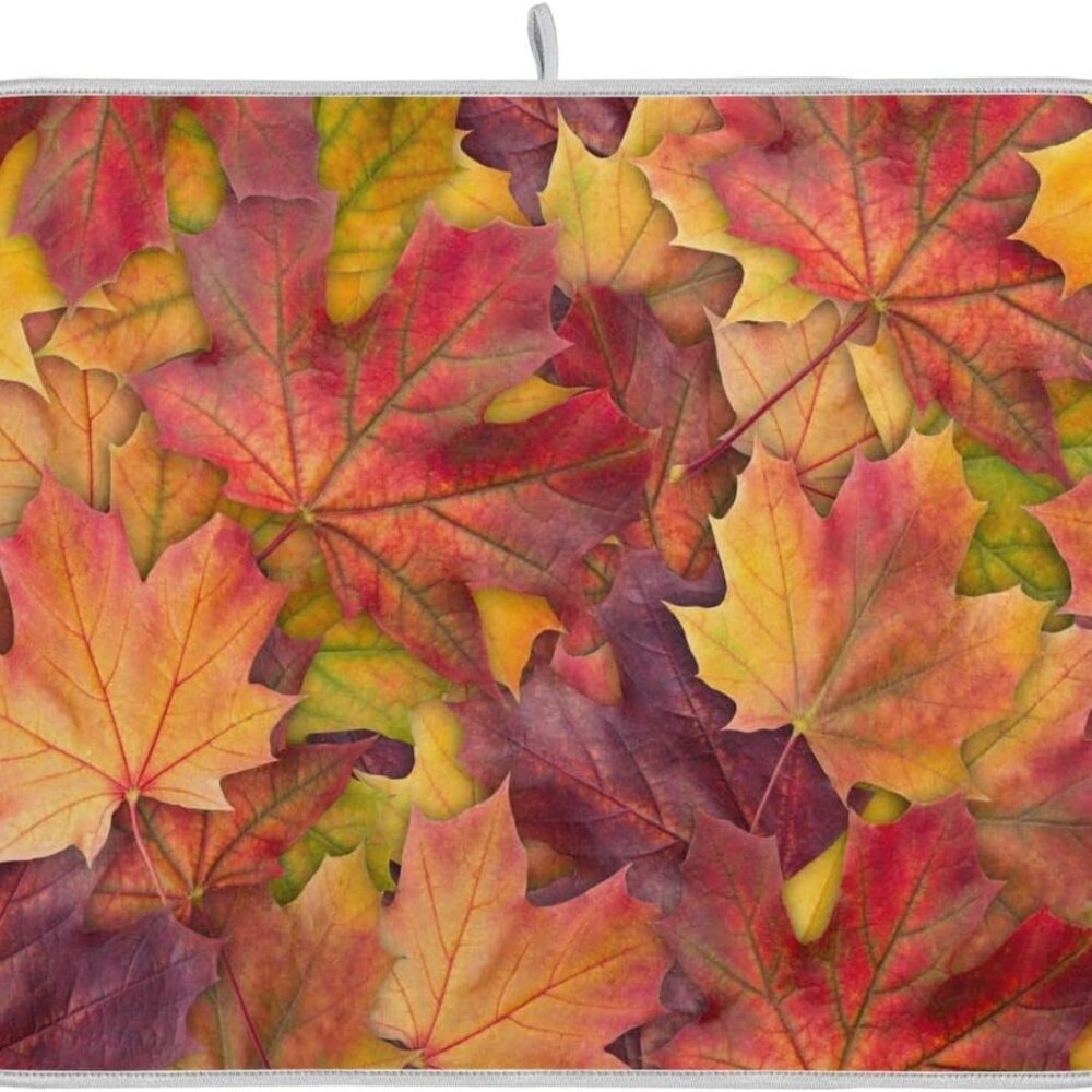 Colorful Autumn Maple Leaves Dish Drying Mat for Kitchen Counter Fall Drying Mat